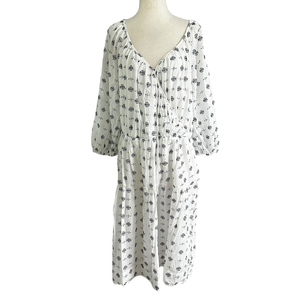 Anthropologie White/Blue Marcie Lined With Pockets Dress Women's Size XL | 70-17